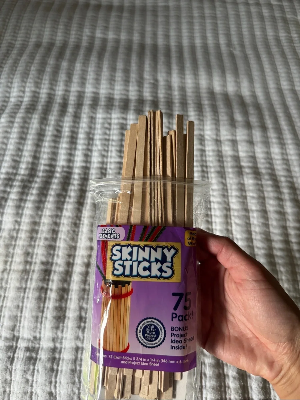 Basic Elements Skinny Sticks Natural Wood Craft Sticks 75 Pack 5.75